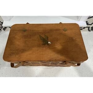 RARE VTG Winston Cigarettes Woven Picnic Basket With Hinged Lid & Accessories
